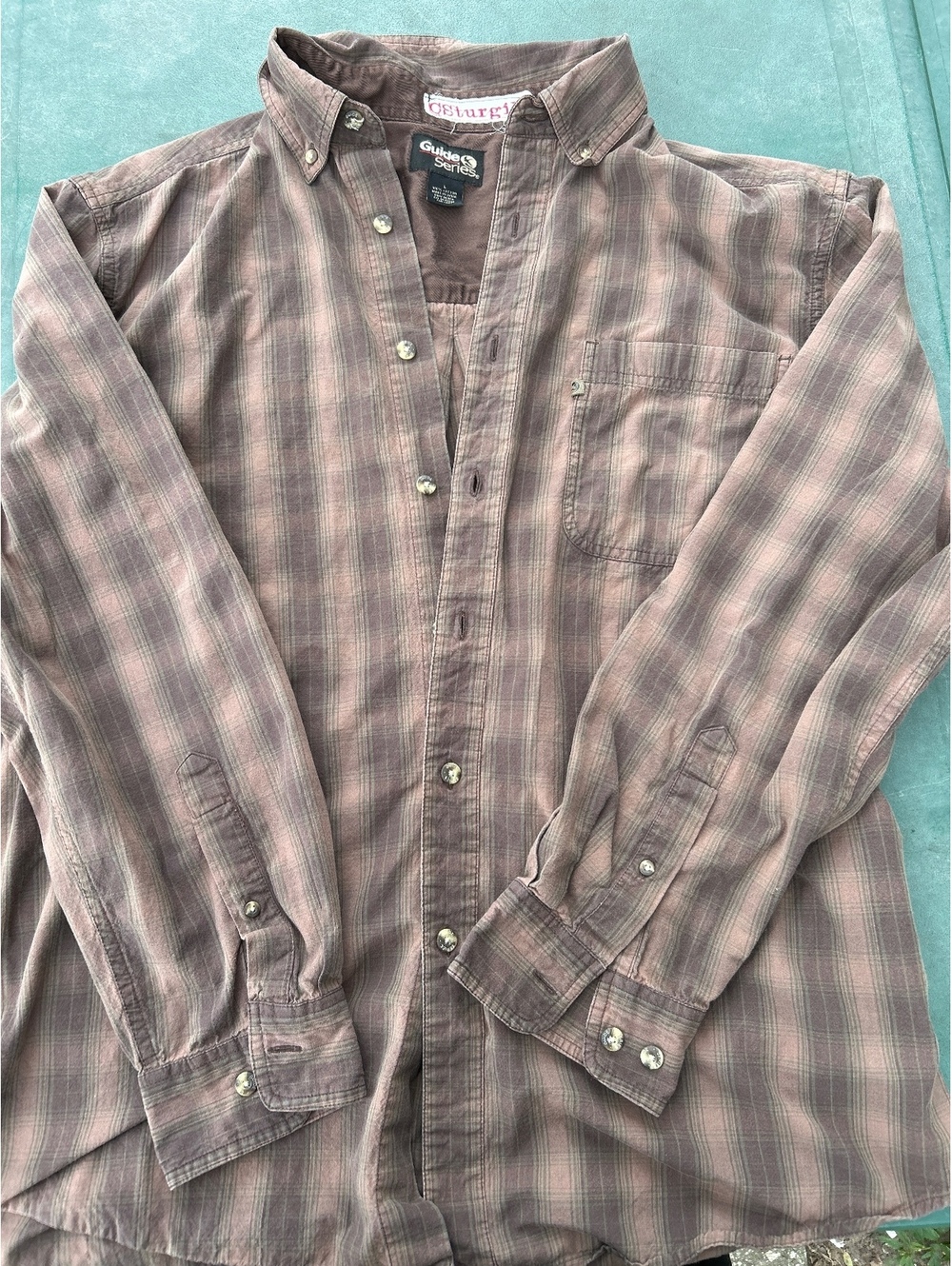 Guide Series Men's Long Sleeve Button-Up Shirt Brown Plaid 100% Cotton Size L